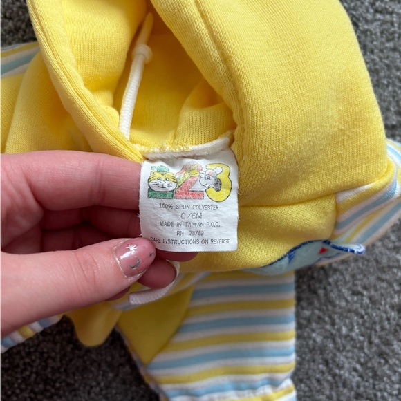 Vintage Yellow and Blue Footie outfit  with Striped Accents - Picture 3 of 4